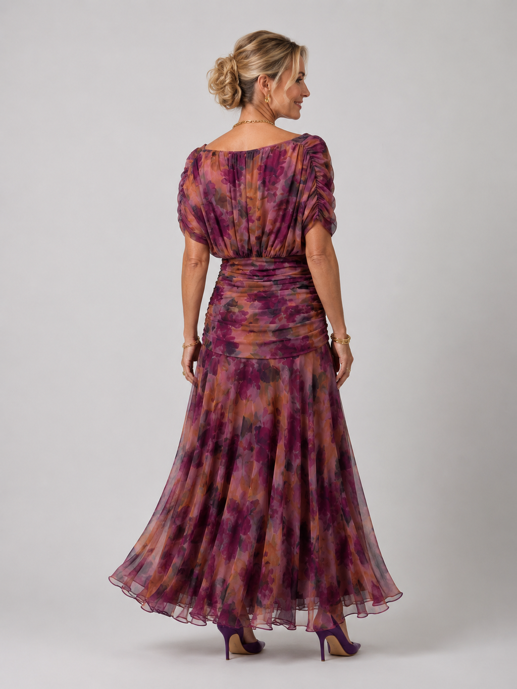 Scout - Women's Floral V Neck Midi Dress-Lyrasue-Purple-S-Lyrasue