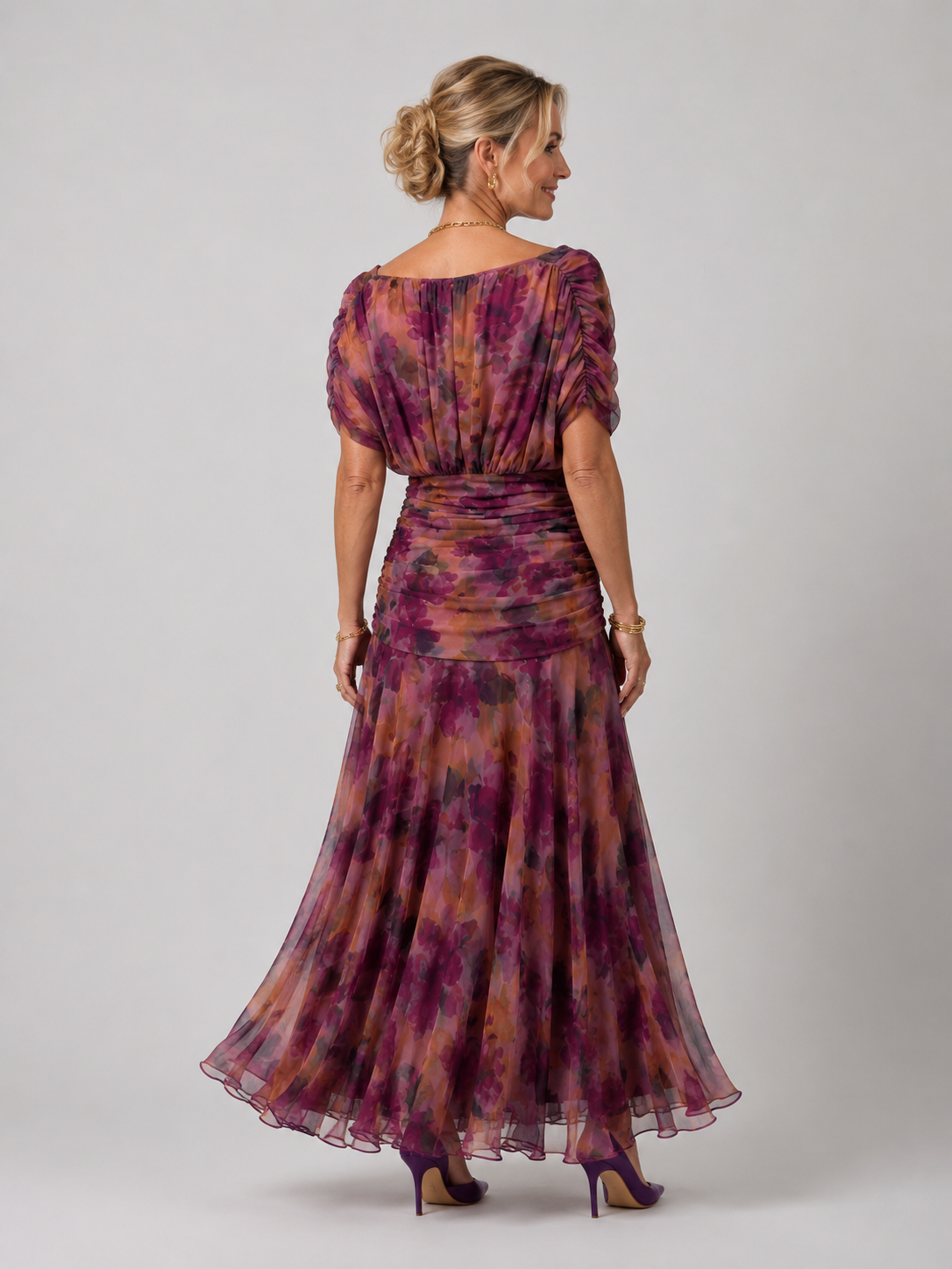 Scout - Women's Floral V Neck Midi Dress-Lyrasue-Purple-S-Lyrasue
