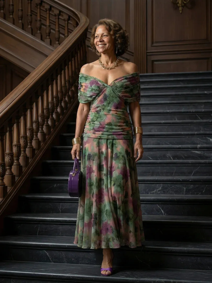 Scout - Women's Floral V Neck Midi Dress-Lyrasue-Purple-S-Lyrasue