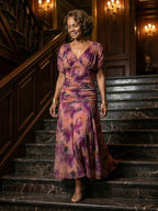 Scout - Women's Floral V Neck Midi Dress-Lyrasue-Purple-S-Lyrasue