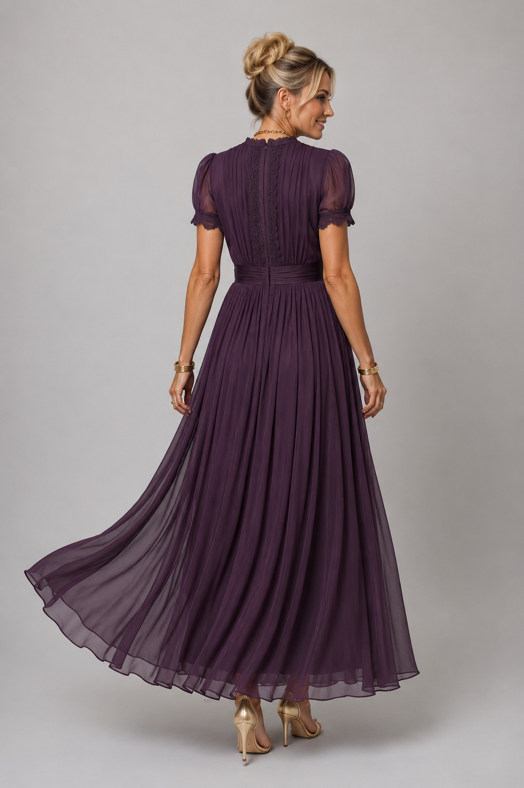 Scout - Women's V Neck Pleated Maxi Dress-Lyrasue-Purple-XS-Lyrasue