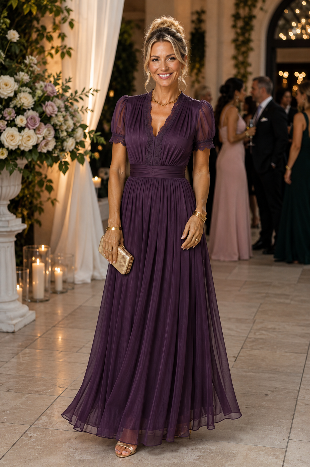 Scout - Women's V Neck Pleated Maxi Dress-Lyrasue-Purple-XS-Lyrasue