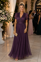 Scout - Women's V Neck Pleated Maxi Dress-Lyrasue-Purple-XS-Lyrasue
