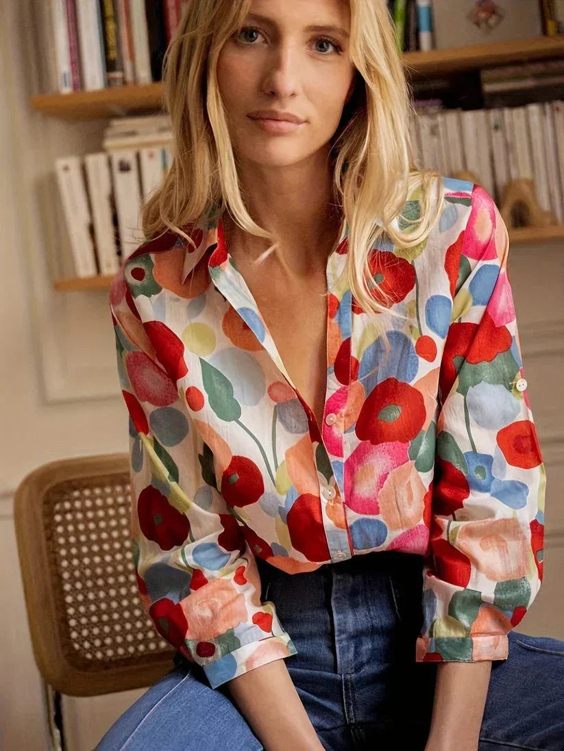 Shanti - Women's Floral Print Long Sleeve Blouse-Blusa-Lyrasue-Floral-S-Lyrasue