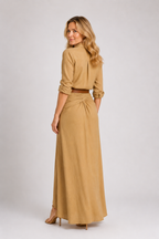 Shayla - Women’s Belted Maxi Dress Elegant Draped Style-DRESSES-Lyrasue-Khaki-S-Lyrasue
