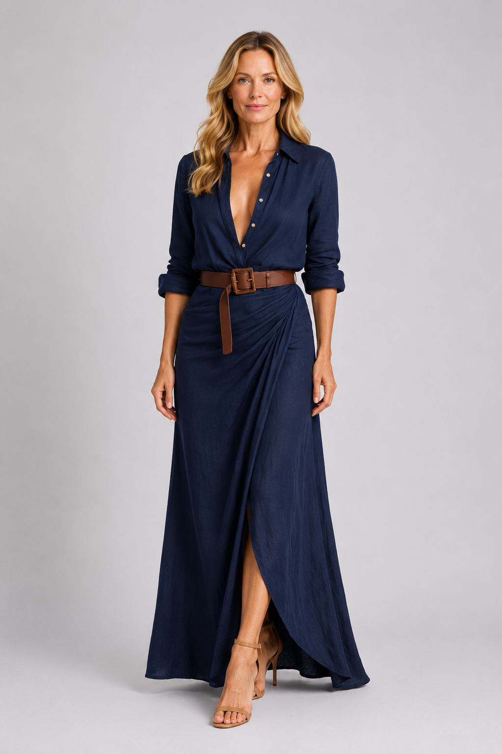 Shayla - Women’s Belted Maxi Dress Elegant Draped Style-DRESSES-Lyrasue-Blue-S-Lyrasue