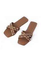 Sierra - Women’s Studded Cross Strap Slide Sandals-Lyrasue-Brown-35-Lyrasue