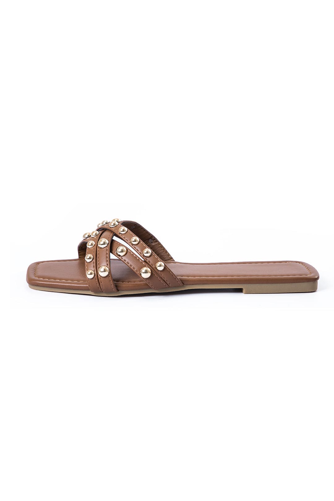 Sierra - Women’s Studded Cross Strap Slide Sandals-Lyrasue-Brown-35-Lyrasue