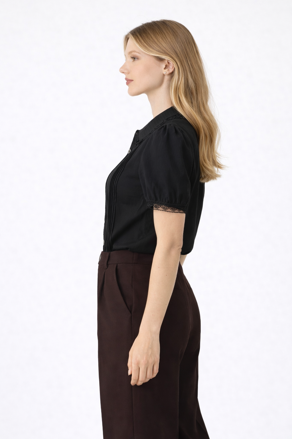 Skye – Women's Black Lace Trim Short Sleeve Blouse Chelsea Collar-Blouse - AS - Womens - Tops-Lyrasue-Black-XS-Lyrasue