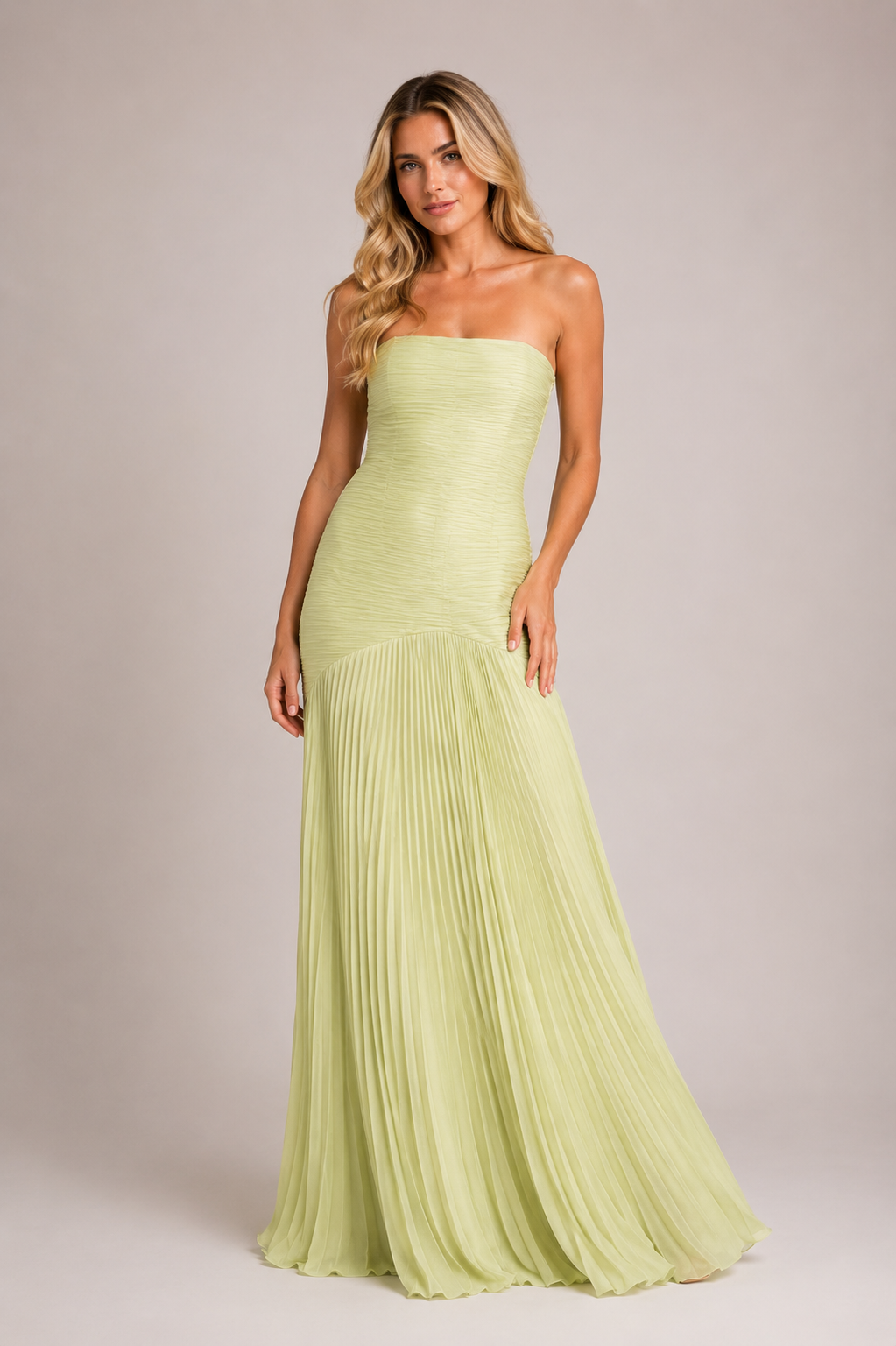 Sloane - Women's Strapless Pleated Wedding Guest Maxi Dress-Maxi dresses-Lyrasue-Green-XS-Lyrasue