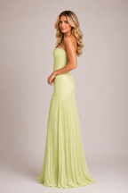 Sloane - Women's Strapless Pleated Wedding Guest Maxi Dress-Maxi dresses-Lyrasue-Green-XS-Lyrasue