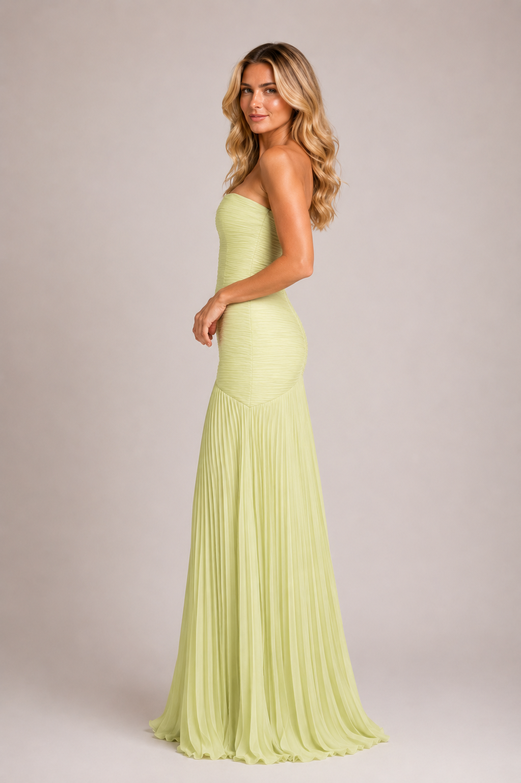 Sloane - Women's Strapless Pleated Wedding Guest Maxi Dress-Maxi dresses-Lyrasue-Green-XS-Lyrasue