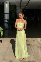 Sloane - Women's Strapless Pleated Wedding Guest Maxi Dress-Maxi dresses-Lyrasue-Green-XS-Lyrasue