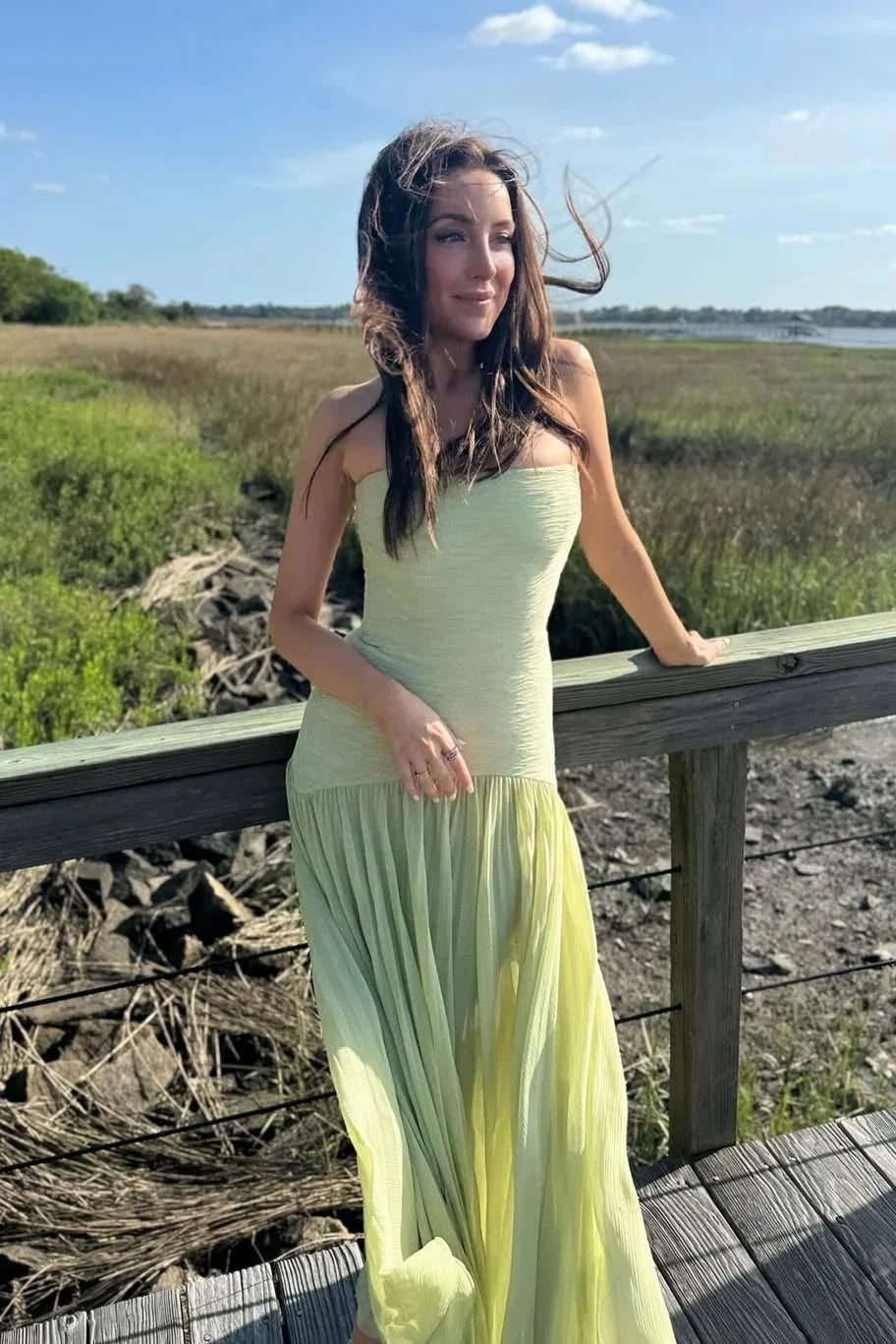 Sloane - Women's Strapless Pleated Wedding Guest Maxi Dress-Maxi dresses-Lyrasue-Green-XS-Lyrasue