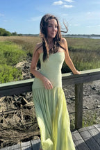 Sloane - Women's Strapless Pleated Wedding Guest Maxi Dress-Maxi dresses-Lyrasue-Green-XS-Lyrasue