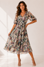 Solene - Women's Botanical Chiffon Midi Dress-Women Dresses Midi-Lyrasue-Floral-S-Lyrasue