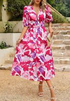 Solene - Women's Botanical Chiffon Midi Dress-Women Dresses Midi-Lyrasue-Floral-S-Lyrasue