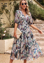 Solene - Women's Botanical Chiffon Midi Dress-Women Dresses Midi-Lyrasue-Floral-S-Lyrasue