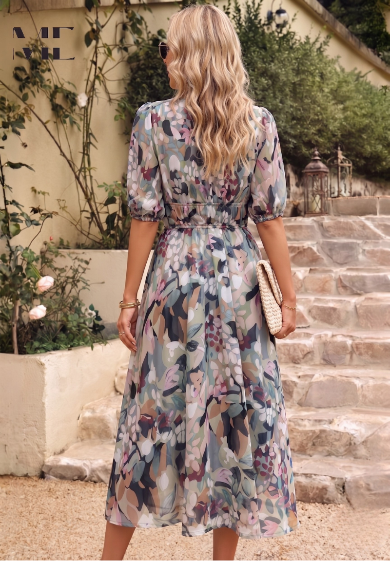 Solene - Women's Botanical Chiffon Midi Dress-Women Dresses Midi-Lyrasue-Floral-S-Lyrasue