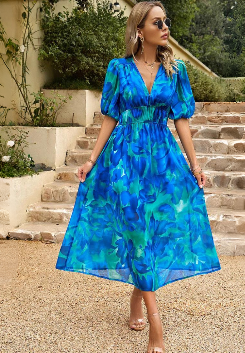Solene - Women's Botanical Chiffon Midi Dress-Women Dresses Midi-Lyrasue-Floral-S-Lyrasue