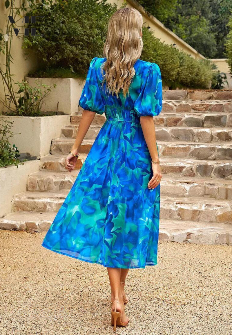 Solene - Women's Botanical Chiffon Midi Dress-Women Dresses Midi-Lyrasue-Floral-S-Lyrasue