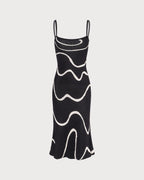 Stephanie - Women’s Black Knit Midi Dress Elegant Wave Print Mermaid Hem-Midi Dresses-Lyrasue-Black-XS-Lyrasue
