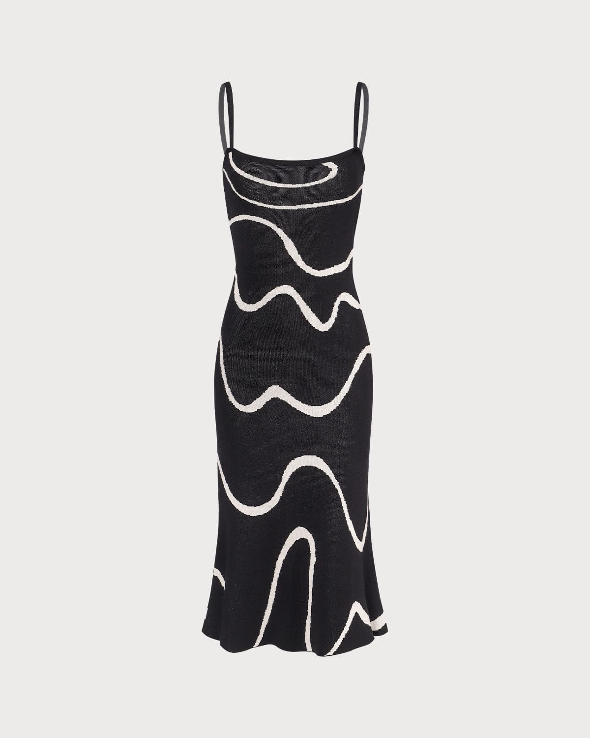Stephanie - Women’s Black Knit Midi Dress Elegant Wave Print Mermaid Hem-Midi Dresses-Lyrasue-Black-XS-Lyrasue