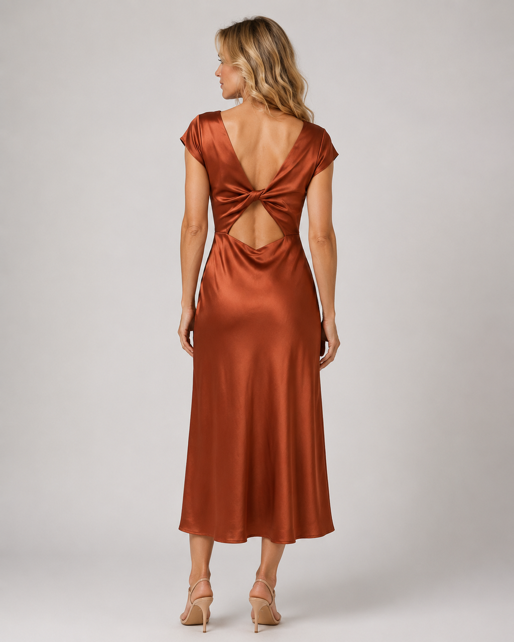 Tatum - Women's Satin Split Midi Dress-Midi Jurken-Lyrasue-XS-Brown-Lyrasue