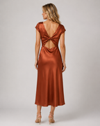Tatum - Women's Satin Split Midi Dress-Midi Jurken-Lyrasue-XS-Brown-Lyrasue