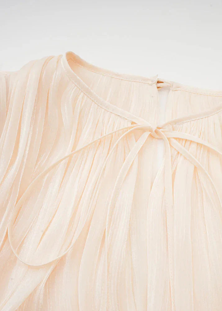Vanessa - Women’s Champagne Mini Dress Pleated Design & Pearl Buttons-Dress-Lyrasue-Champagne-S-Lyrasue