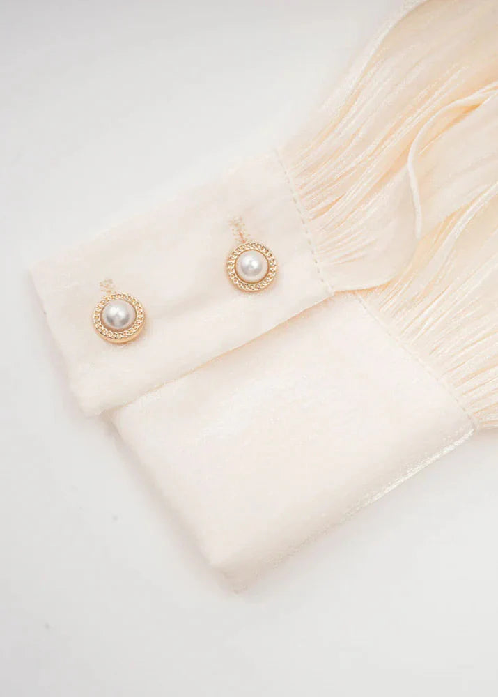 Vanessa - Women’s Champagne Mini Dress Pleated Design & Pearl Buttons-Dress-Lyrasue-Champagne-S-Lyrasue