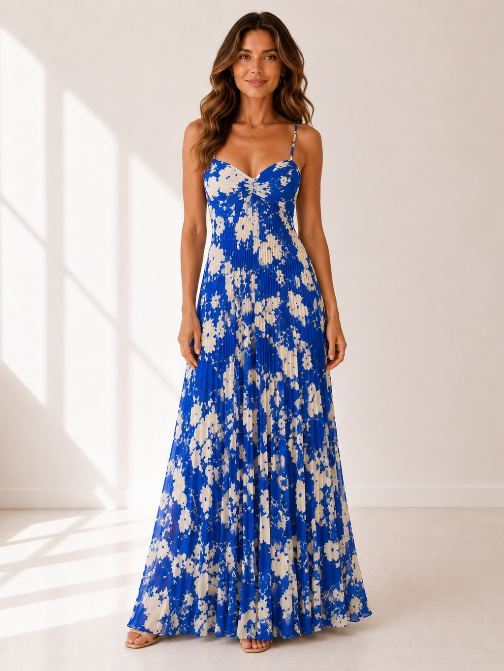 Vesper - Women's Pleated Summer Maxi Dress-Women > Dress-Lyrasue-Blue-S-Lyrasue