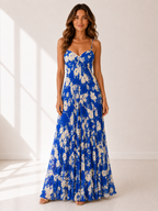 Vesper - Women's Pleated Summer Maxi Dress-Women > Dress-Lyrasue-Blue-S-Lyrasue