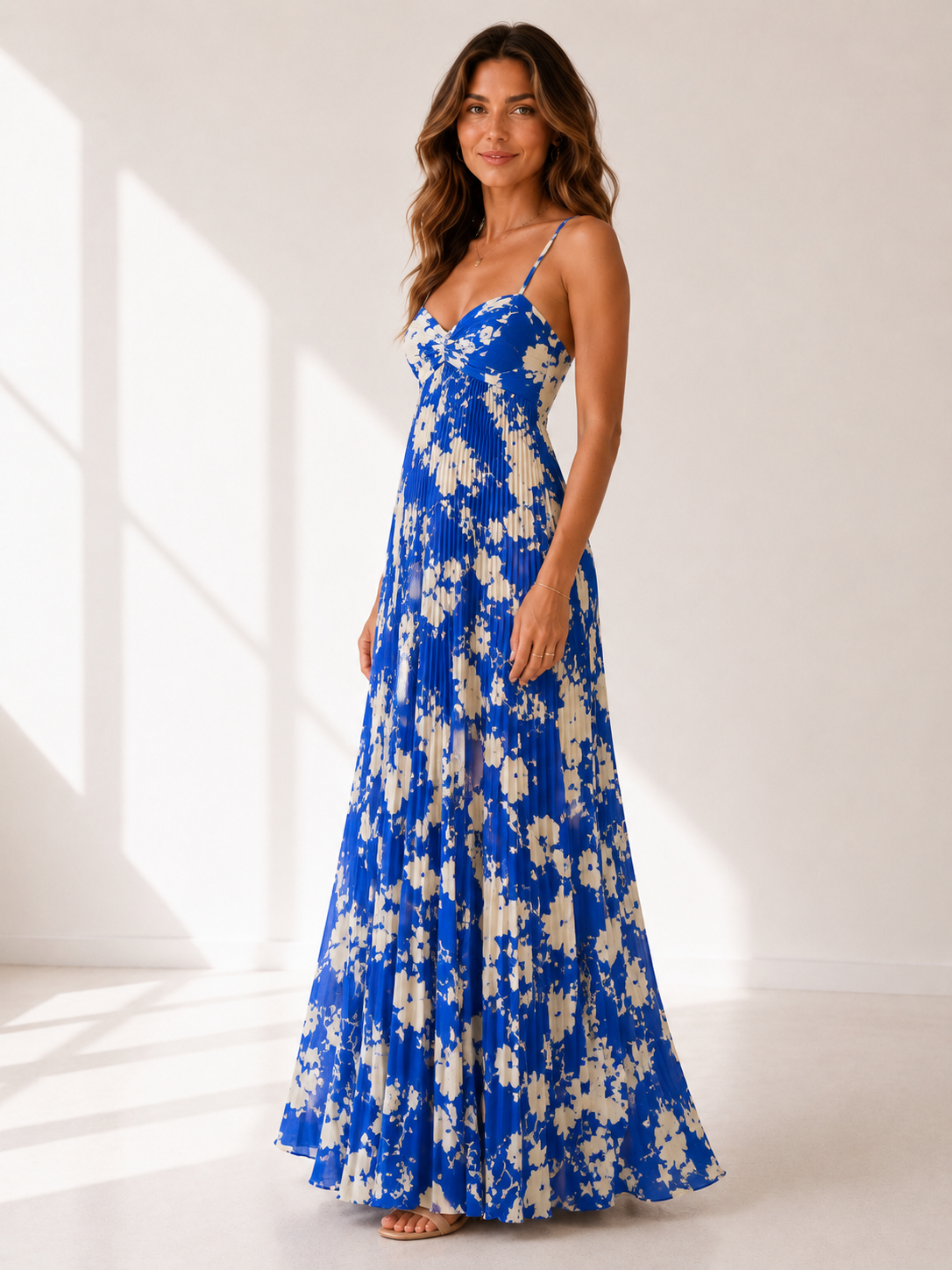 Vesper - Women's Pleated Summer Maxi Dress-Women > Dress-Lyrasue-Blue-S-Lyrasue