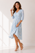 Winslet - Women's Floral Wrap Midi Dress with V-neckline-Women’s Midi Dress Summer Push-Lyrasue-Blue-S-Lyrasue
