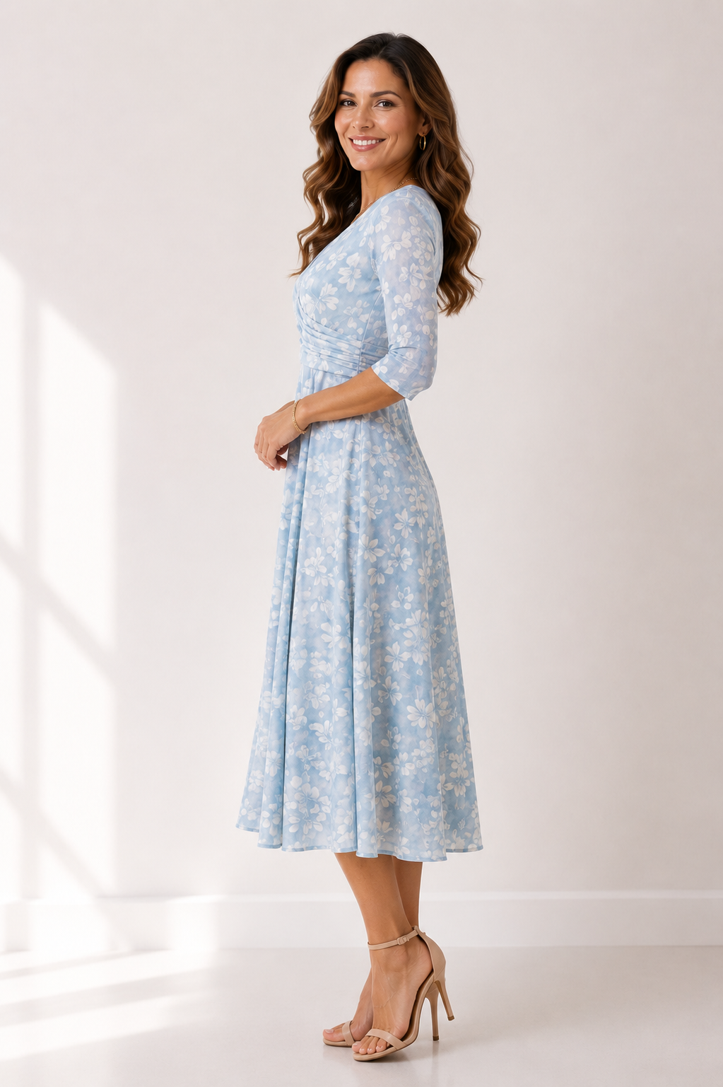 Winslet - Women's Floral Wrap Midi Dress with V-neckline-Women’s Midi Dress Summer Push-Lyrasue-Blue-S-Lyrasue