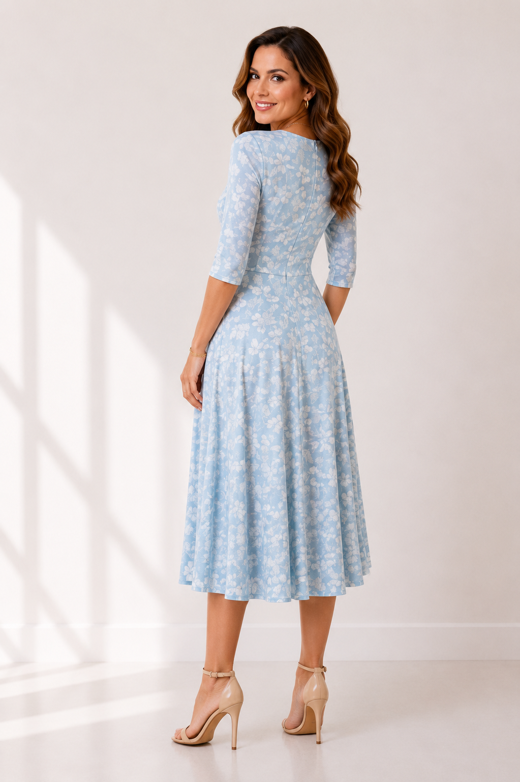 Winslet - Women's Floral Wrap Midi Dress with V-neckline-Women’s Midi Dress Summer Push-Lyrasue-Blue-S-Lyrasue