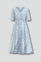 Winslet - Women's Floral Wrap Midi Dress with V-neckline-Women’s Midi Dress Summer Push-Lyrasue-Blue-S-Lyrasue