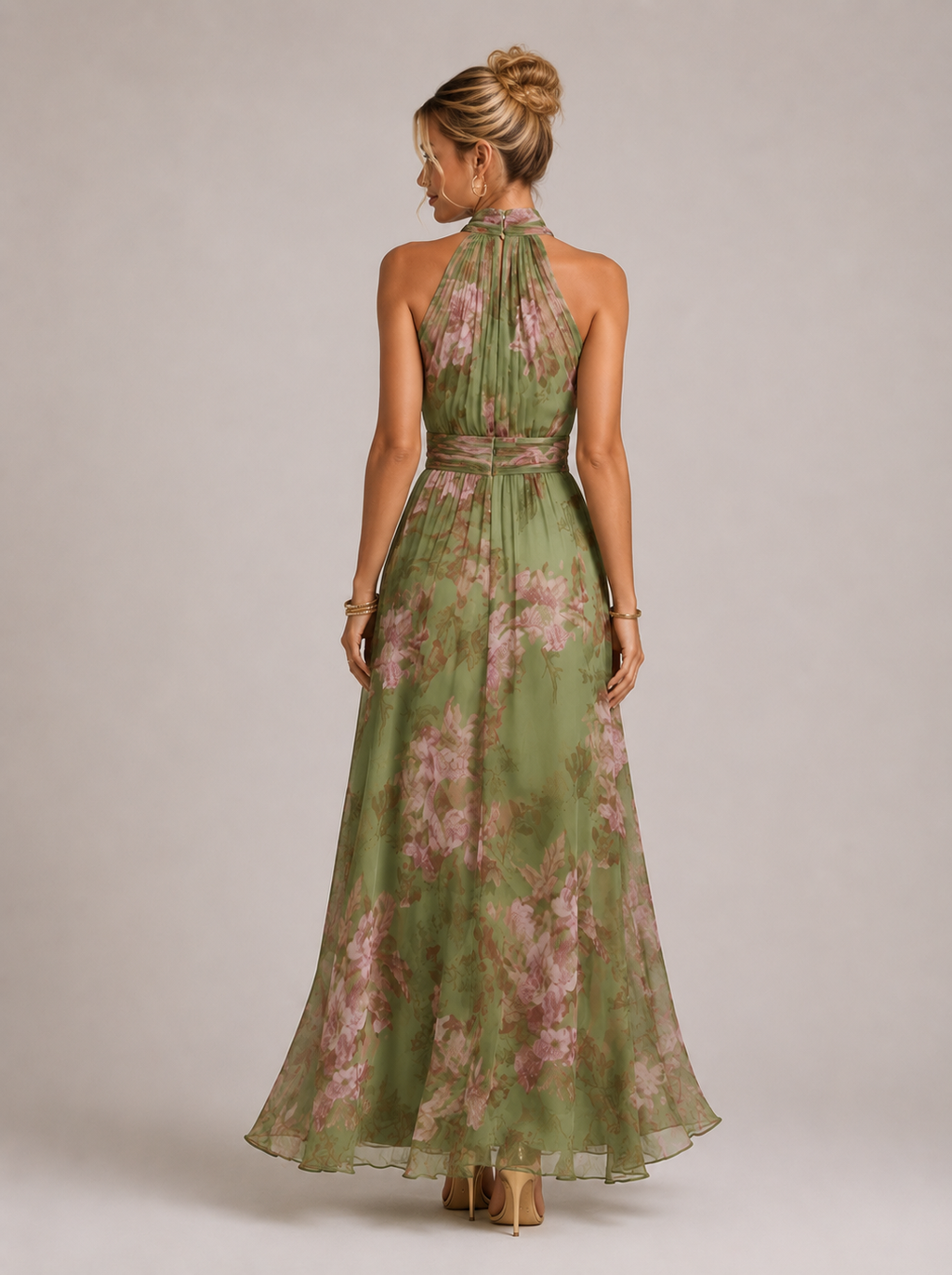 Nikita - Women's Halter Neck Wedding Guest Maxi Dress-Floral Dresses-Lyrasue-Green Floral print-S-Lyrasue