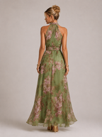Nikita - Women's Halter Neck Wedding Guest Maxi Dress-Floral Dresses-Lyrasue-Green Floral print-S-Lyrasue