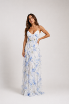 Wren - Women’s Floral Ruffle Maxi Dress with Spaghetti Straps-Maxi Dresses-Lyrasue-White-S-Lyrasue