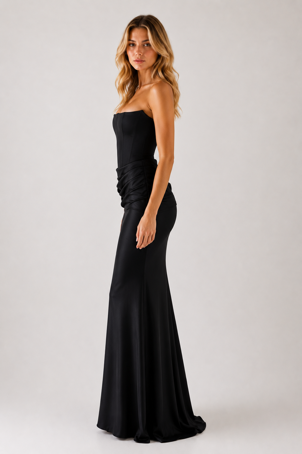 Xio - Women’s Wedding Guest Strapless Maxi Dress-Womens Dress-Lyrasue-Brown-XS-Lyrasue