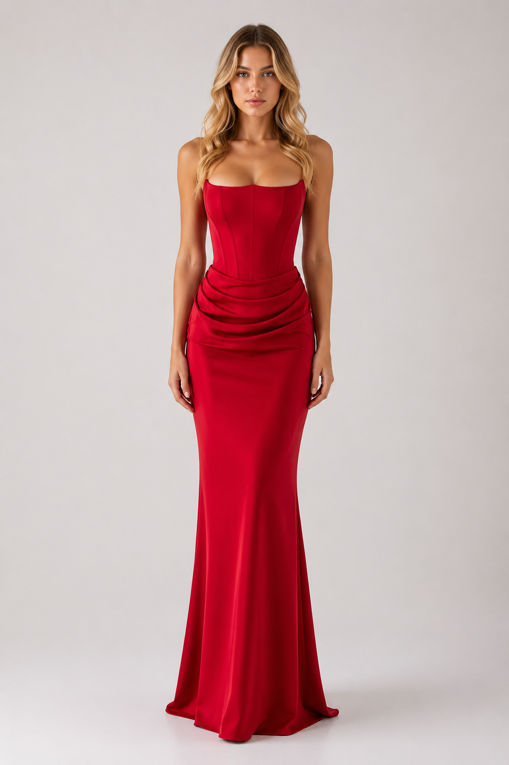 Xio - Women’s Wedding Guest Strapless Maxi Dress-Womens Dress-Lyrasue-Red-XS-Lyrasue