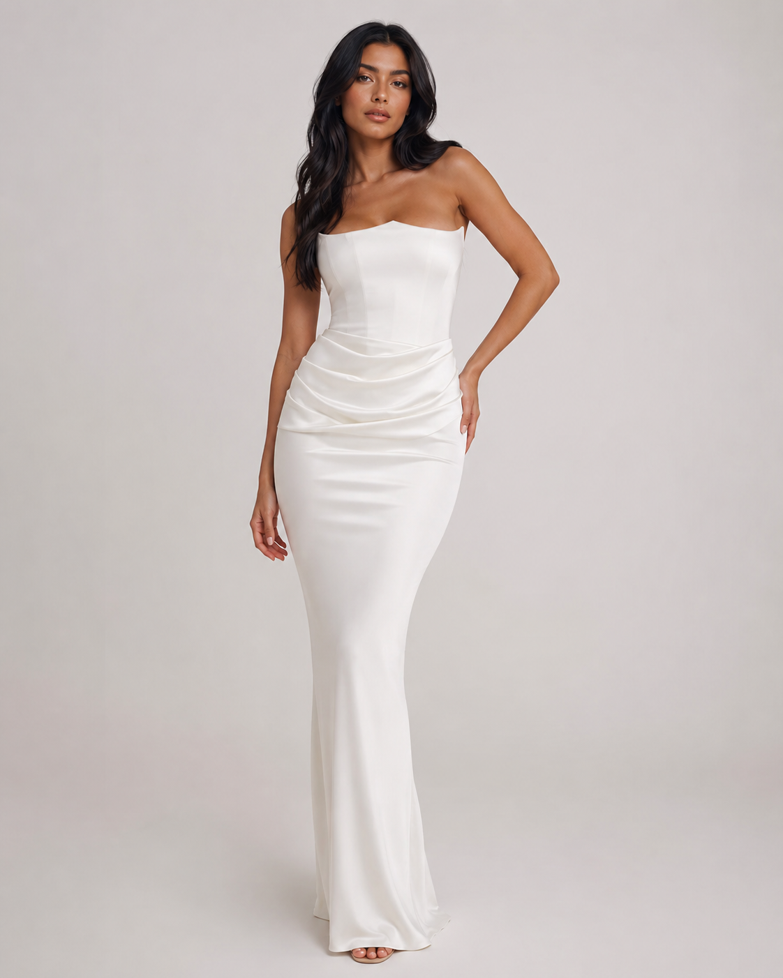 Xio - Women’s Wedding Guest Strapless Maxi Dress-Womens Dress-Lyrasue-White-XS-Lyrasue