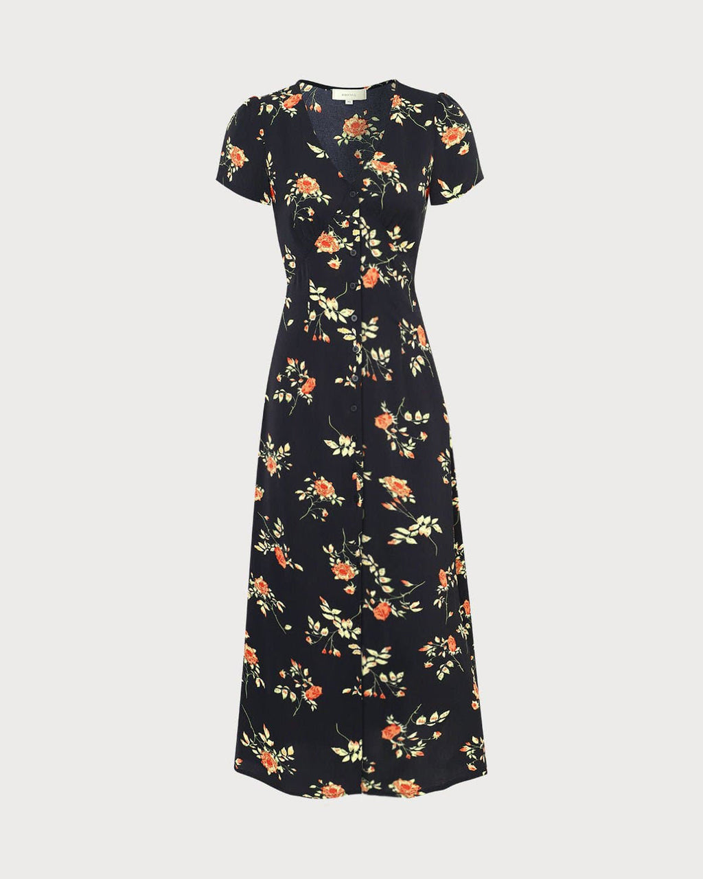 Steph - Black V Neck Floral Short Sleeve Maxi Dress-Maxi Dresses-Lyrasue-Black-S-Lyrasue