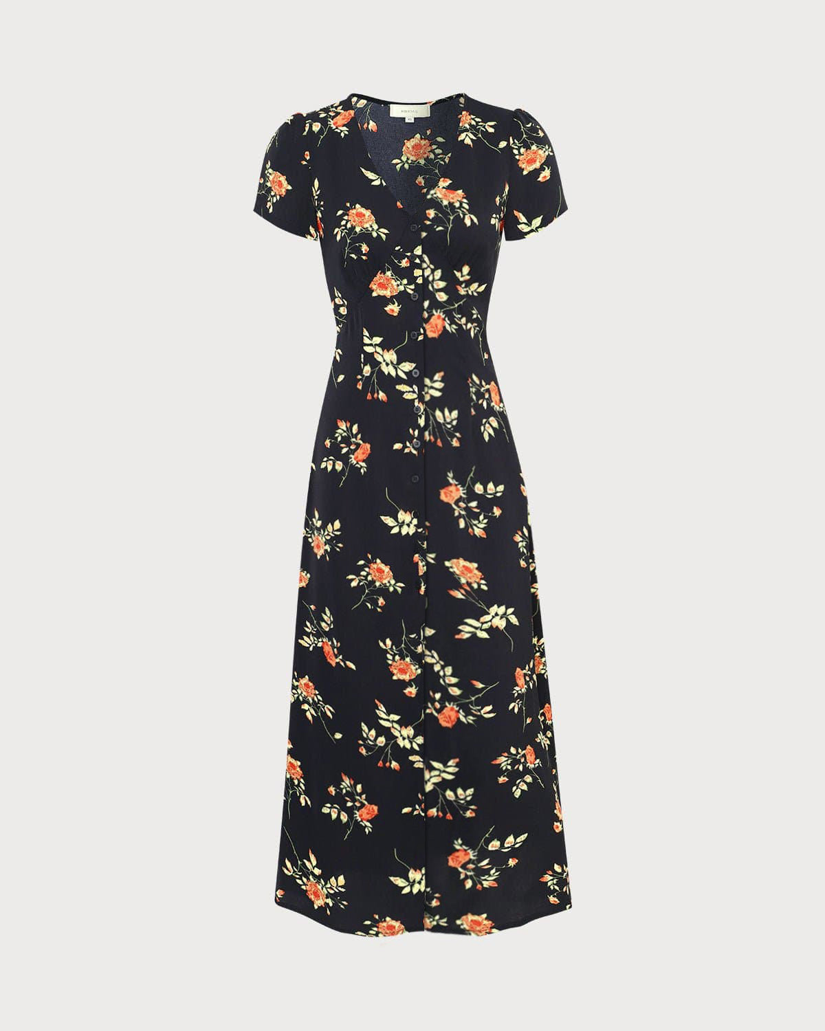 Steph - Black V Neck Floral Short Sleeve Maxi Dress-Maxi Dresses-Lyrasue-Black-S-Lyrasue